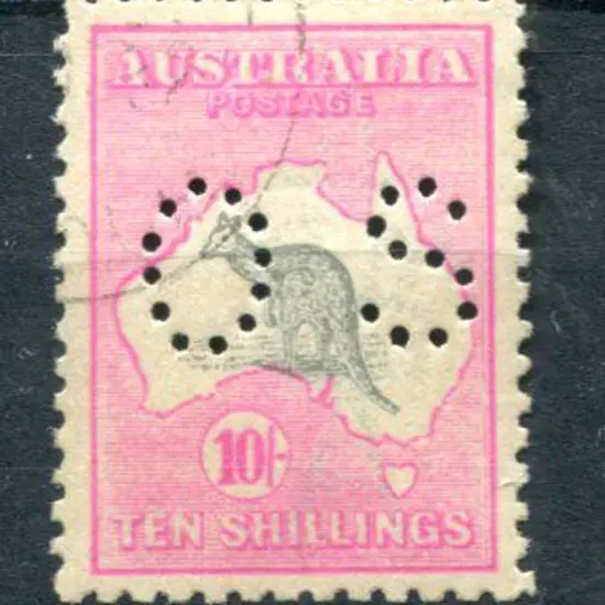 1918 10/- grey & pink, 3rd wmk perfined "OS". CTO ...