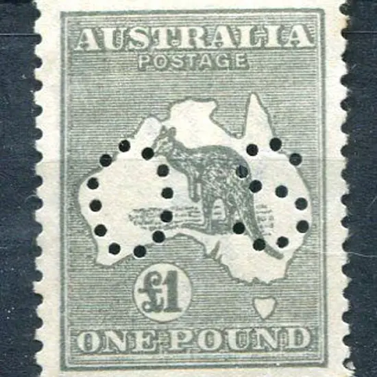 1915/28 £1 grey, 3rd wmk perfined "OS". Fine MLH ...