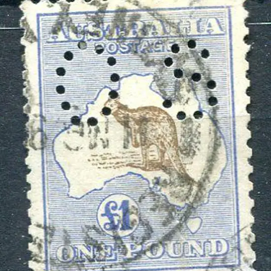 1915/28 £1 brown & blue, 3rd wmk perfined "OS" ...