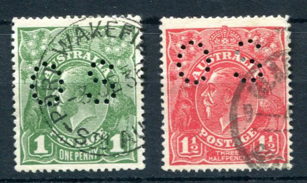 1924 1d green & 1½d red KGV, no wmk perfined "OS". ... Image 1++
