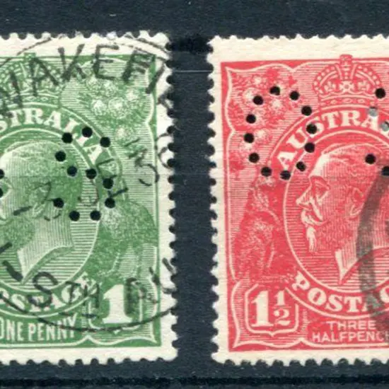 1924 1d green & 1½d red KGV, no wmk perfined "OS". ...