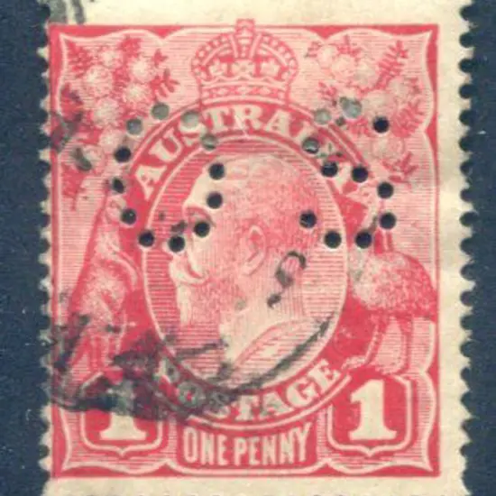 1914/20 1d crimson (G23) single wmk perfined "OS" ...