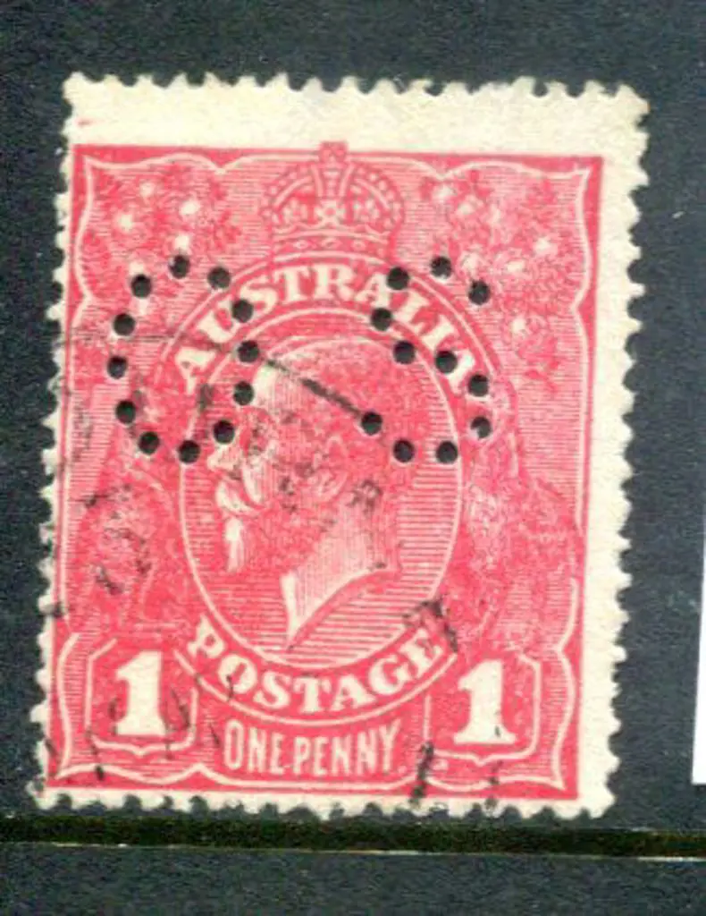1914/20 1d rosine, Single wmk perfined "OS" with ... Image 1++