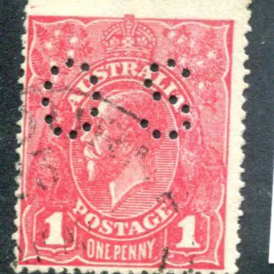 1914/20 1d rosine, Single wmk perfined "OS" with ...