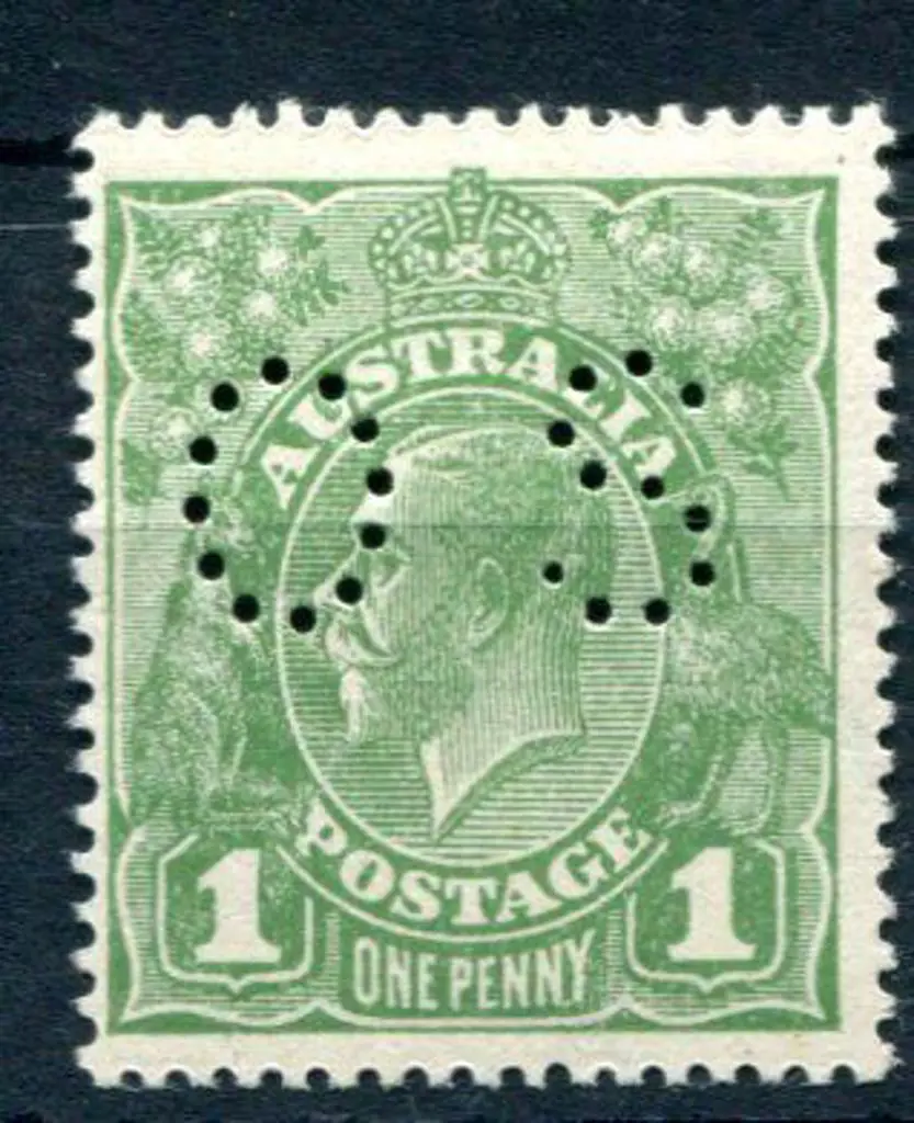 1918/20 1d green, LMW, perf.14 perfined "OS". Fine ... Image 1++