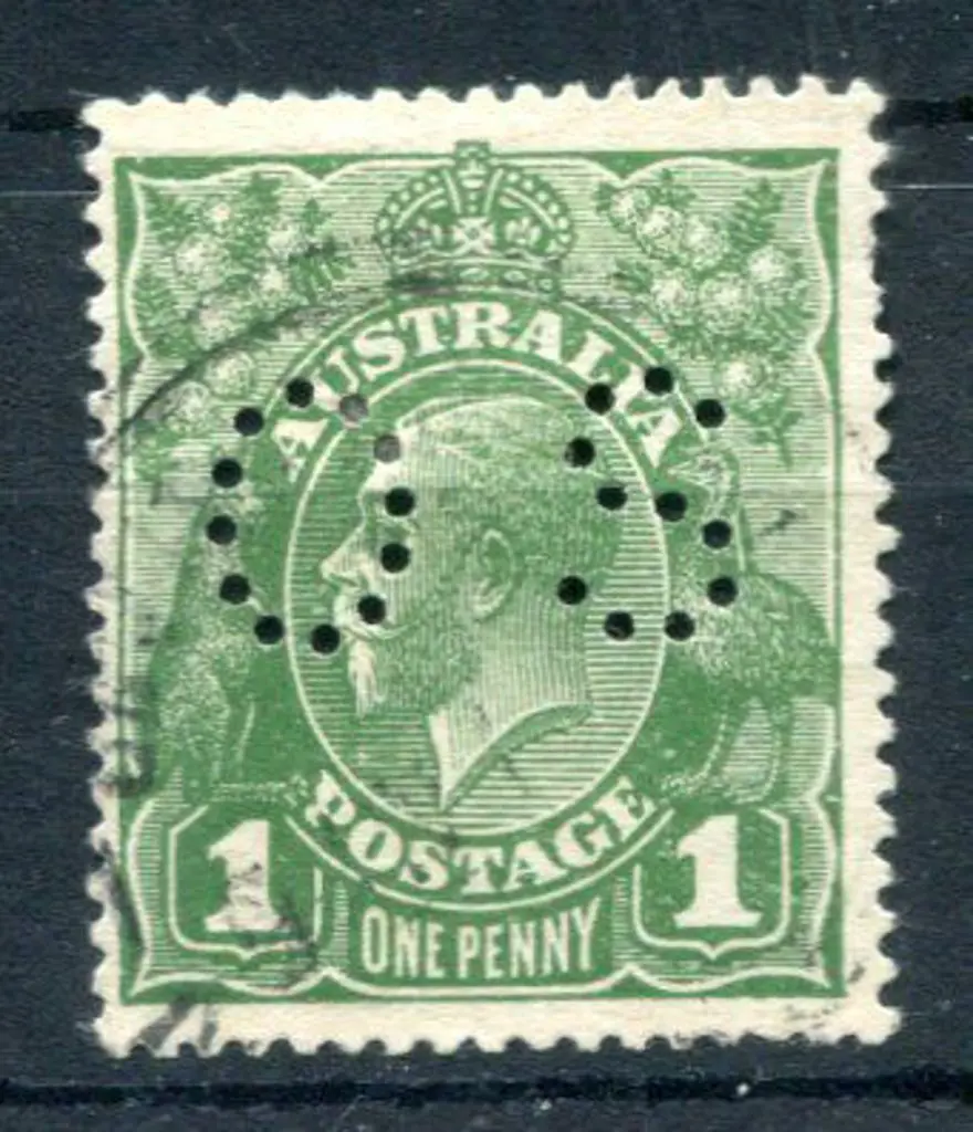 1918/20 1d green, LMW, perf.14 perfined "OS" with ... Image 1++