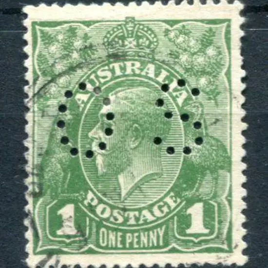 1918/20 1d green, LMW, perf.14 perfined "OS" with ...