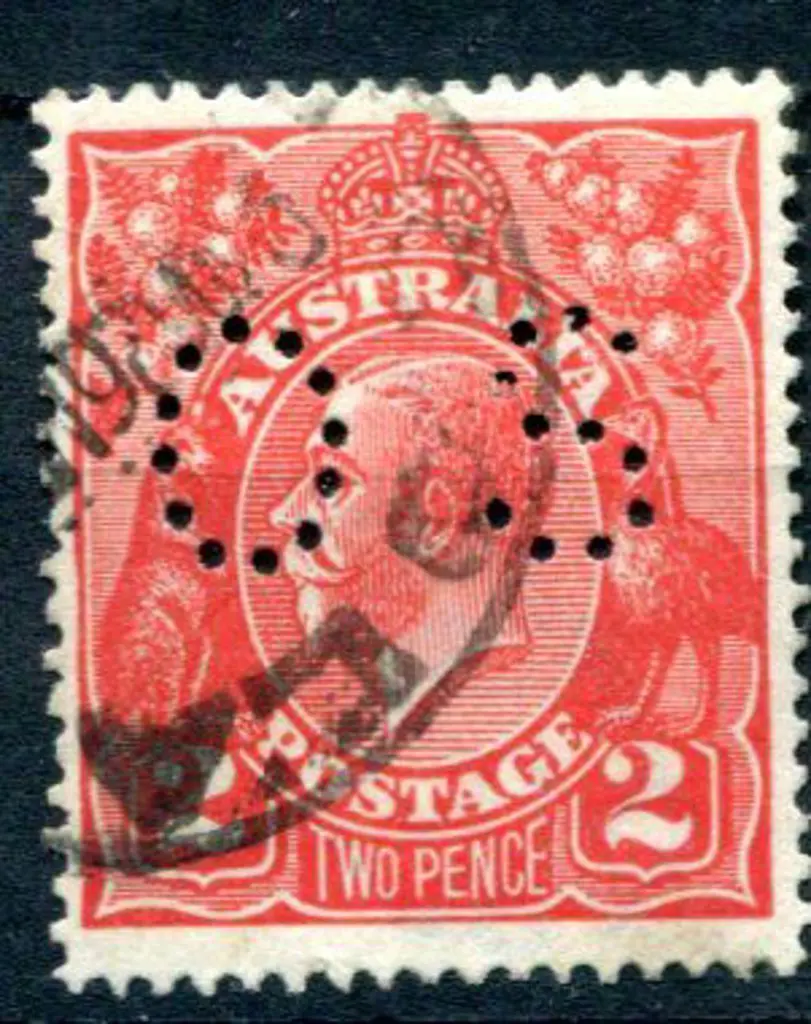 1914/20 2d red with inverted wmk perfined "OS". ... Image 1++