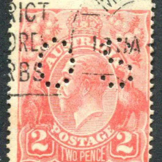 1914/20 2d scarlet, single wmk perfined "OS" with ...
