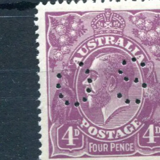 1914/20 4d violet KGV, single wmk perfined "OS". ...