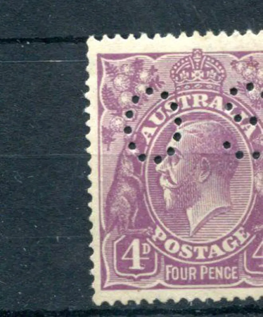 1914/20 4d violet KGV, single wmk perfined "OS". ... Image 1++