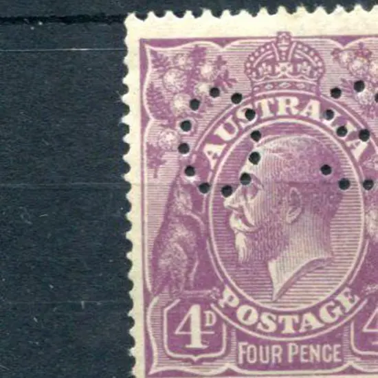 1914/20 4d violet KGV, single wmk perfined "OS". ...