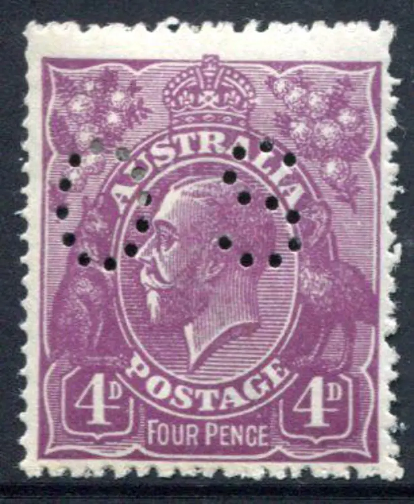 1914/20 4d violet, single wmk perfined "OS". MLH ... Image 1++