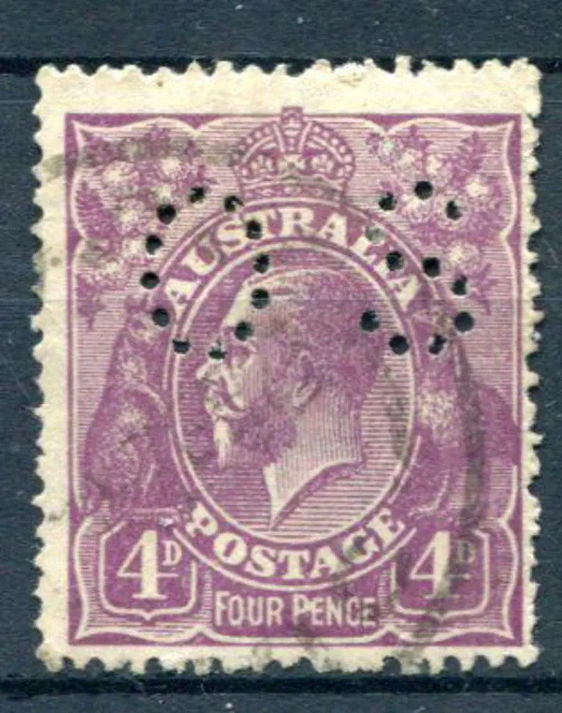 1914/20 4d violet, single wmk perfined "OS" with ... Image 1++