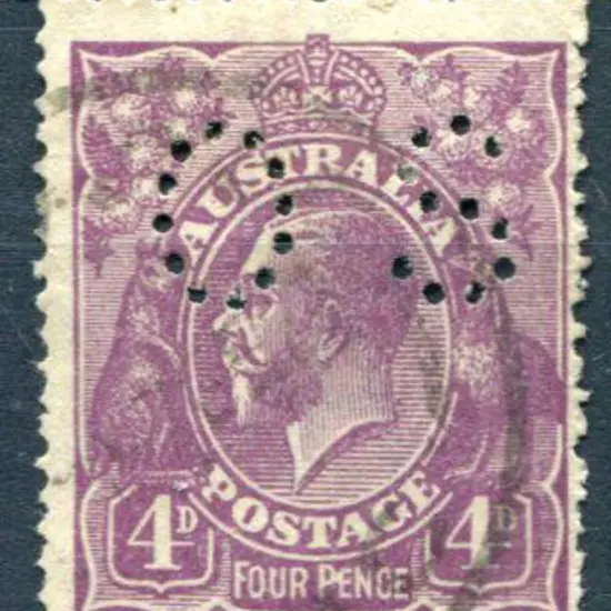 1914/20 4d violet, single wmk perfined "OS" with ...