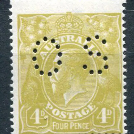 1914/20 4d olive-yellow, single wmk perfined "OS". ...