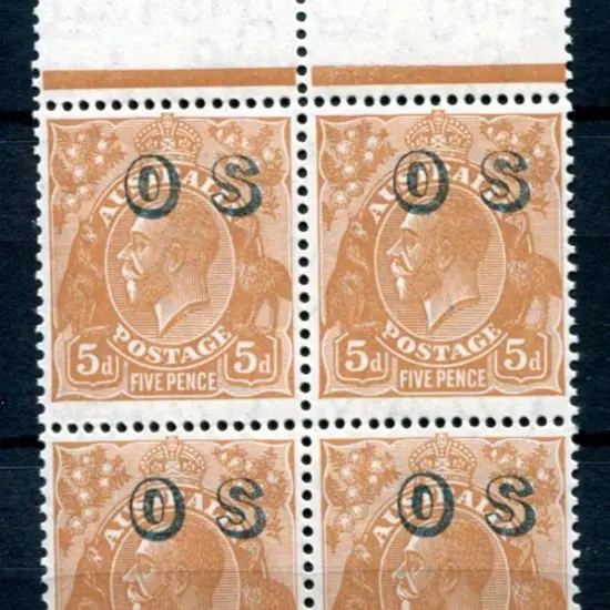 1931/36 5d orange-brown KGV, CofA wmk ovptd "OS" ...