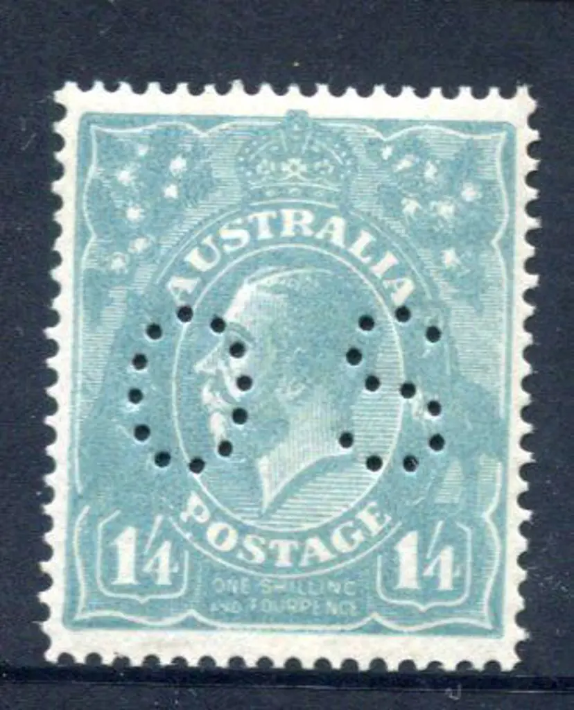 1914/20 1/4d deep turquoise blue perfined "OS". ... Image 1++