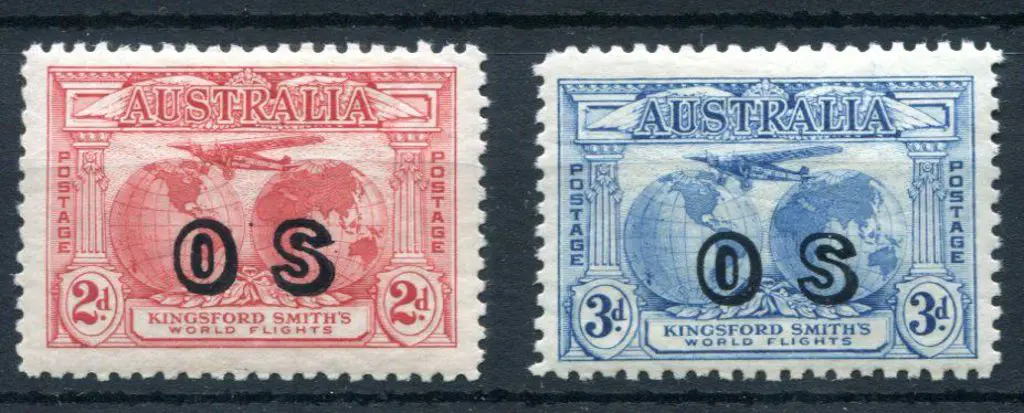 1931 2d & 3d Kingsford Smith pair ovptd "OS". MLH ... Image 1++