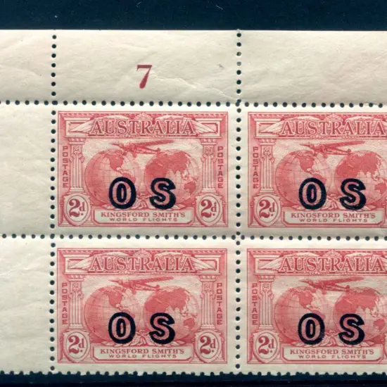 1931 2d carmine-red Kingsford Smith Plate 7 top ...