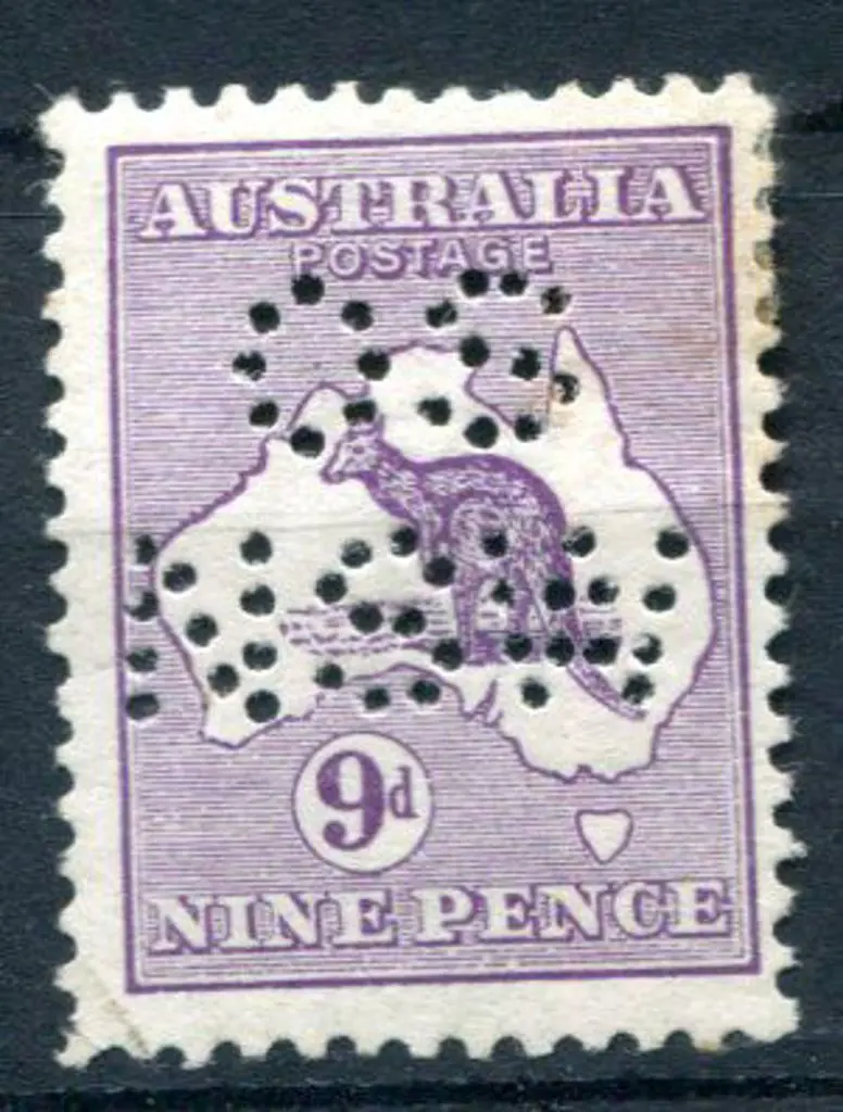 1913 9d violet, 1st wmk perfined "OS/NSW". MLH, ... Image 1++