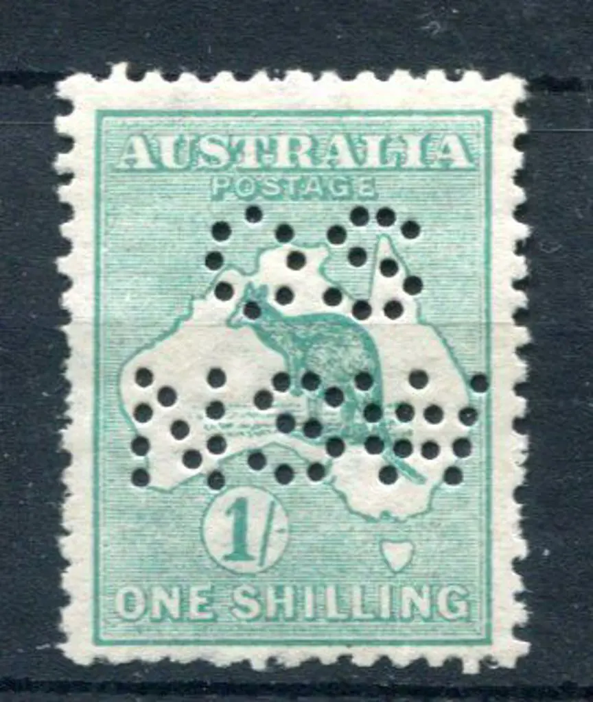 1913 1/- green, 1st wmk perfined "OS/NSW". Fine ... Image 1++