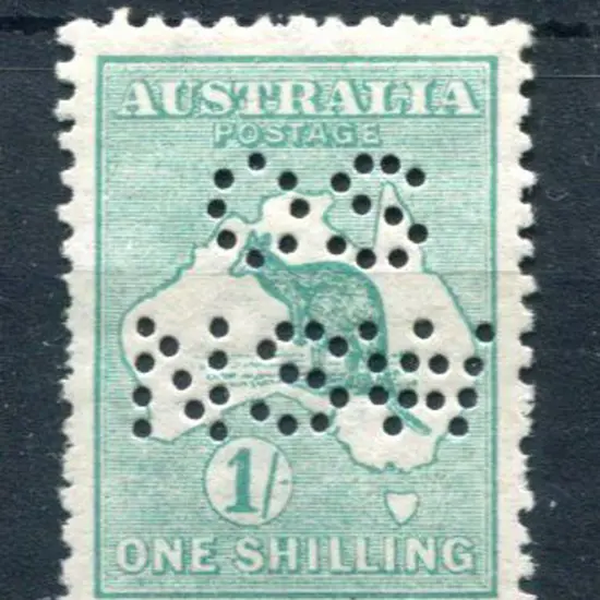1913 1/- green, 1st wmk perfined "OS/NSW". Fine ...