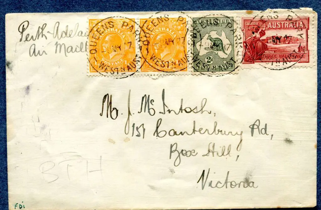 1927 (9th May) "Perth-Adelaide Air Mail" in m/s on ... Image 1++