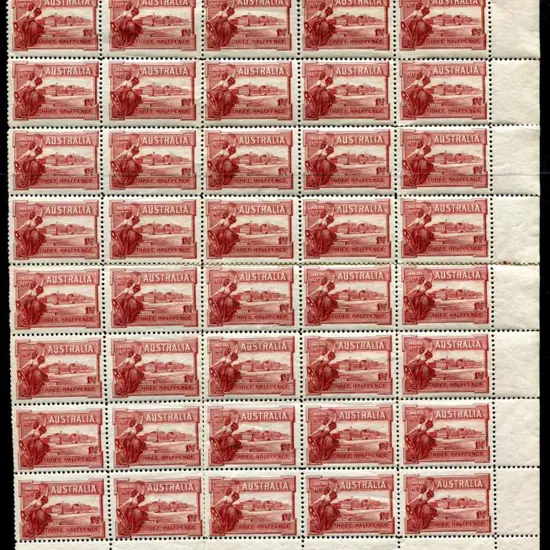 1927 1½d Canberra half sheet of 40 with selvedge ...