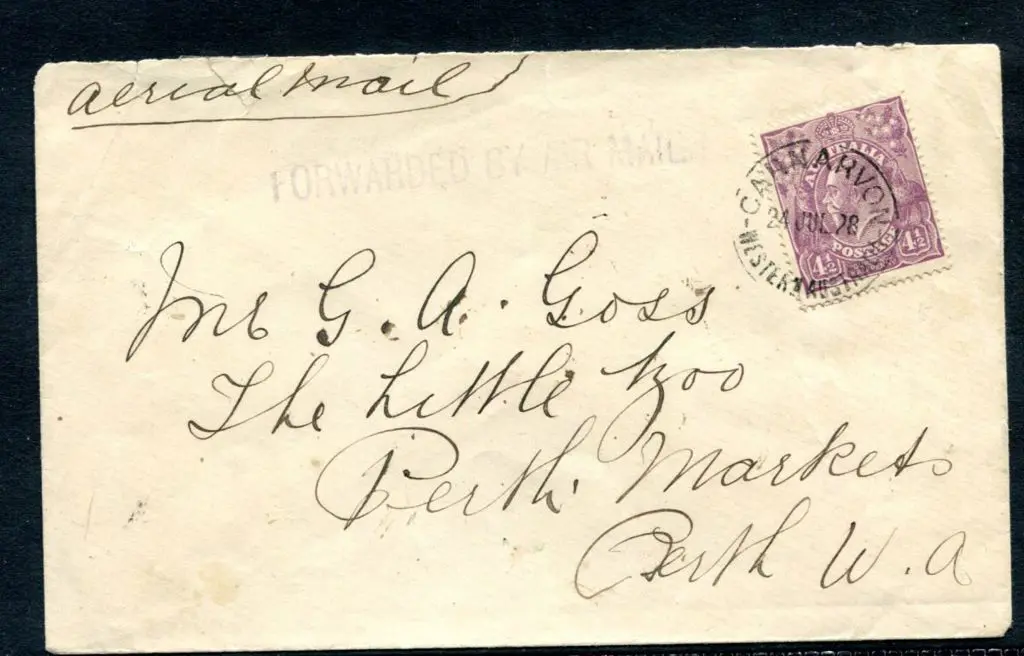1928 (24th July) Airmail cover from Carnarvon to ... Image 1++