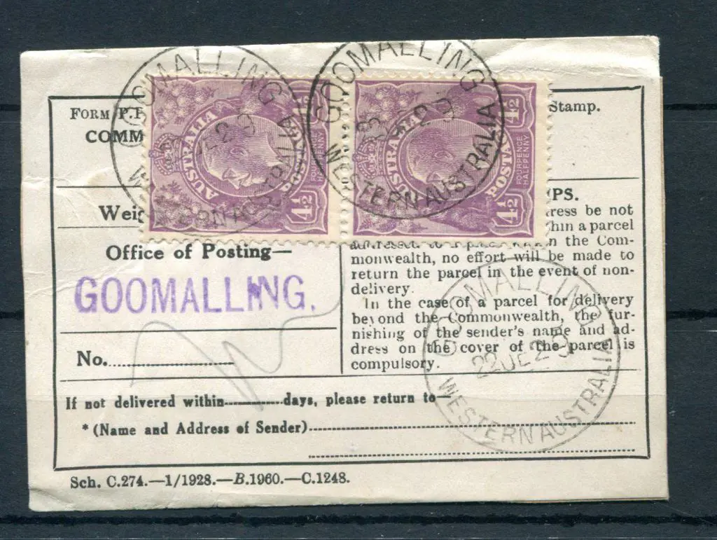 1929 (? ?) "Parcels Post" Form P.P. 1 with 1/- ... Image 1++