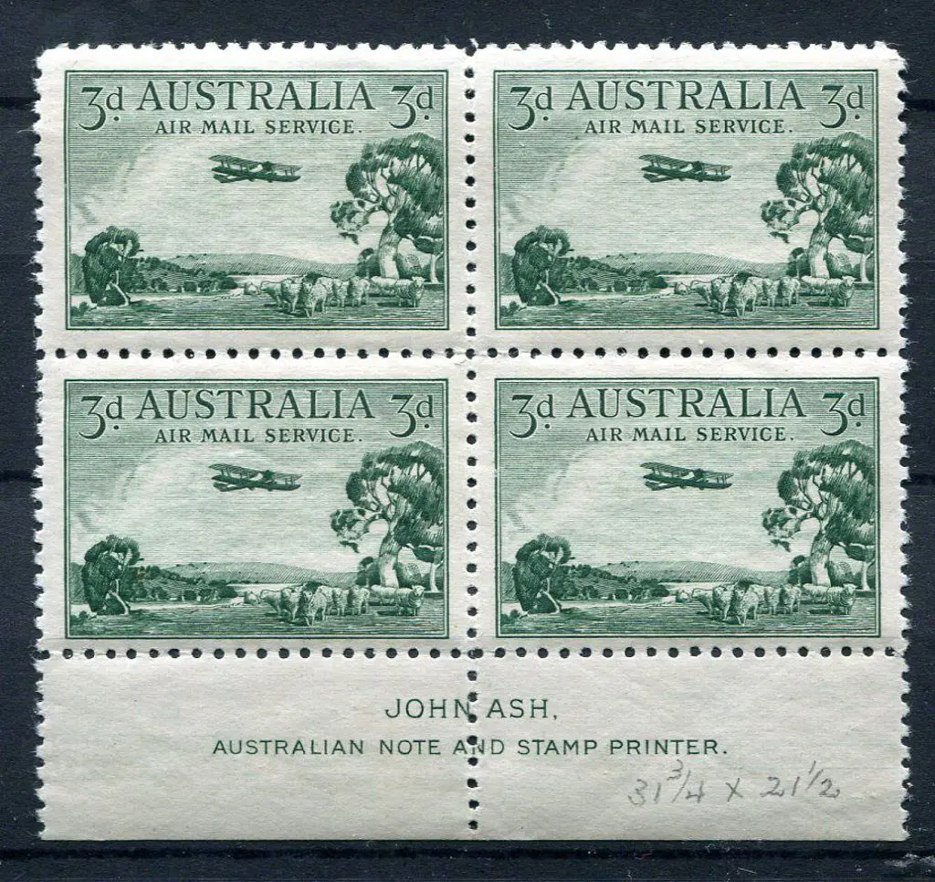 1929 3d Airmail, type B in John Ash imprint block ... Image 1++