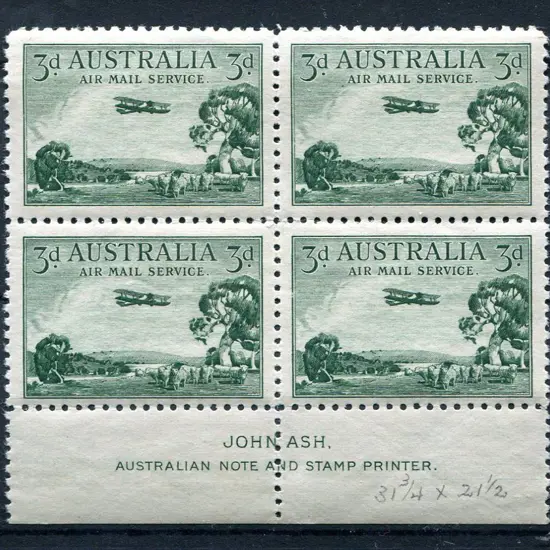 1929 3d Airmail, type B in John Ash imprint block ...