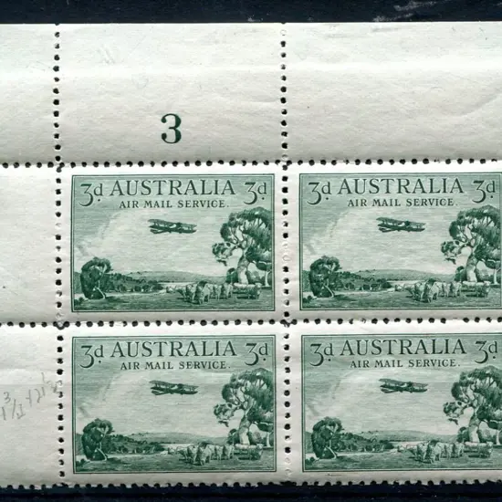 1929 3d Airmail, type B in Plate 3 block of 4. ...