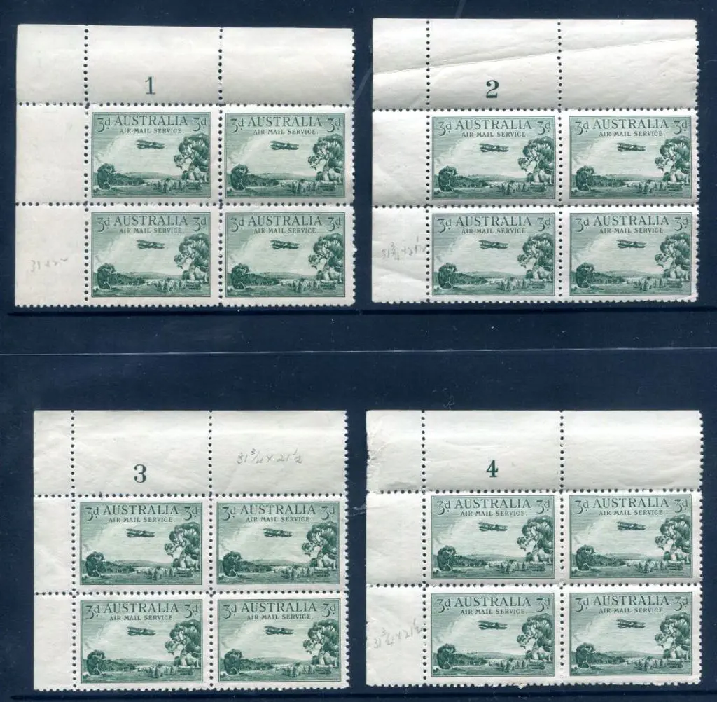 1929 3d Airmail, type B mesh paper in Plate 1-4 ... Image 1++