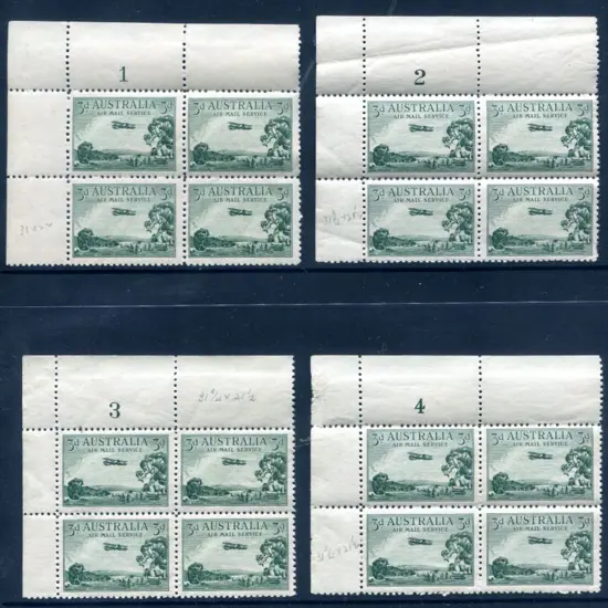 1929 3d Airmail, type B mesh paper in Plate 1-4 ...