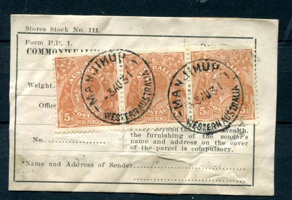 1931 (3rd Aug) "Stores Stock No. 111" Parcels Post ... Image 1++