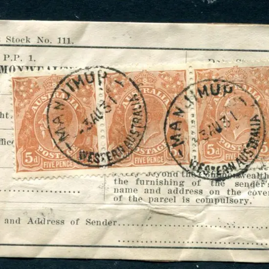 1931 (3rd Aug) "Stores Stock No. 111" Parcels Post ...