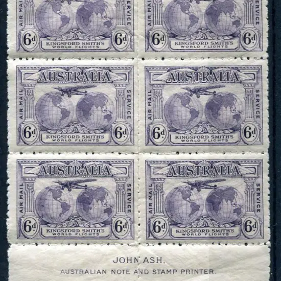 1931 6d Kingsford Smith John Ash imprint block of ...