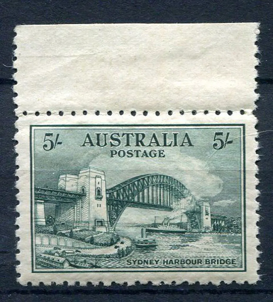 1932 5/- Sydney Harbour Bridge with top selvedge. ... Image 1++