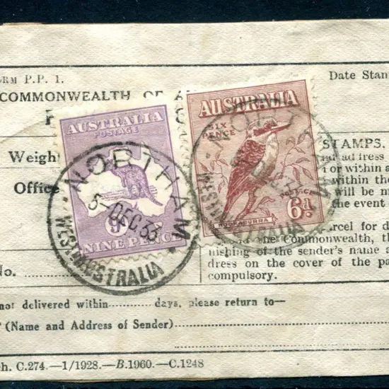 1933 (5th Dec) "Parcels Post Form P.P. 1 with ...