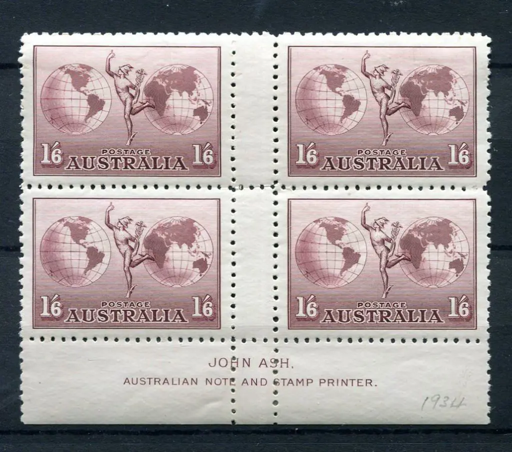 1934 1/6d dull claret Hermes on white wove paper ... Image 1++