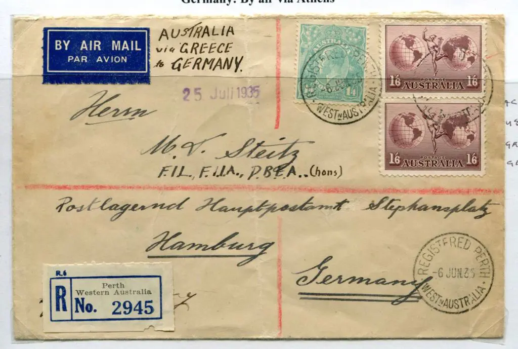 1935 (6th June) Perth Registered cover to Germany ... Image 1++
