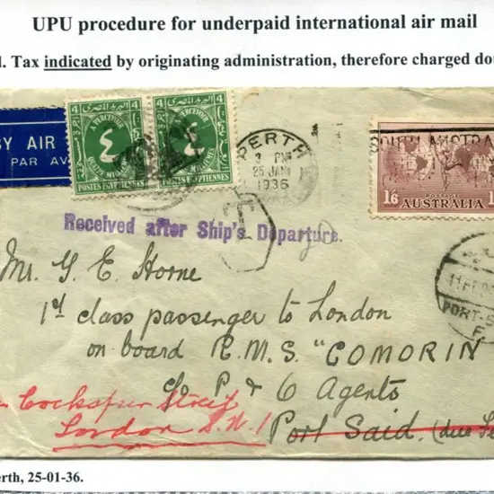 1936 (25th Jan) Airmail letter from Perth to a ...