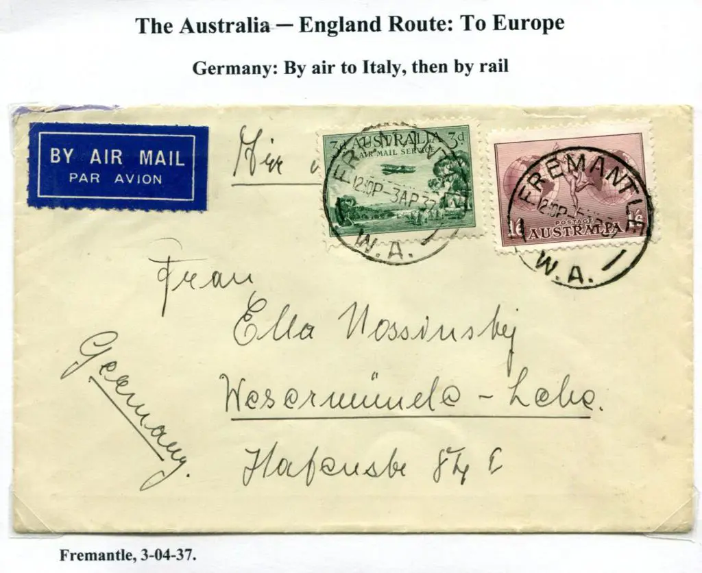 1937 (3rd Apr) Airmail letter to Germany with 3d ... Image 1++