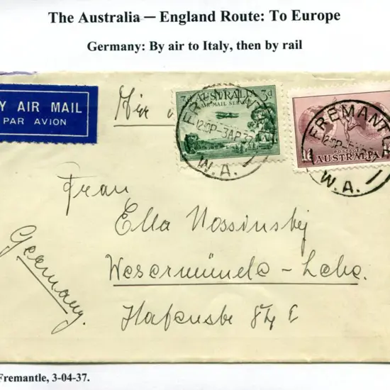 1937 (3rd Apr) Airmail letter to Germany with 3d ...