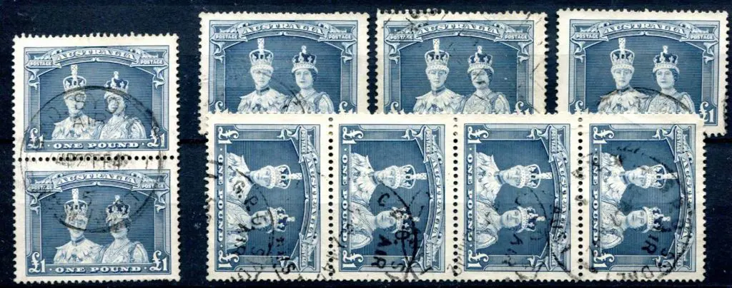 1937/48 £1 Robes on thick paper in vert strip of 4 ... Image 1++
