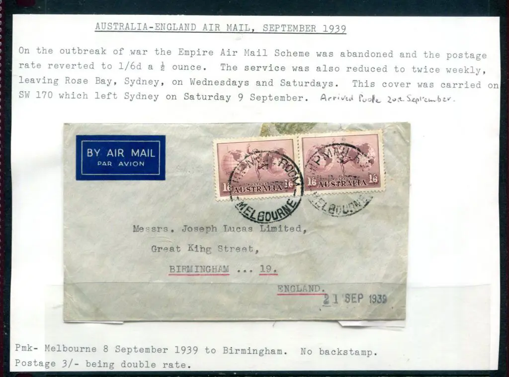 1939 (8th Sept) 1/6d Hermes pair on England ... Image 1++