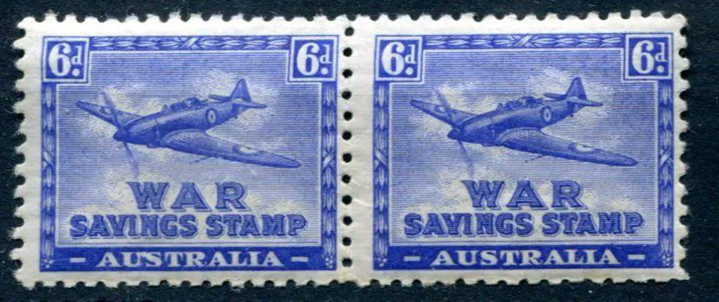 1940 6d Spitfire War Savings Stamp horiz pair in ... Image 1++