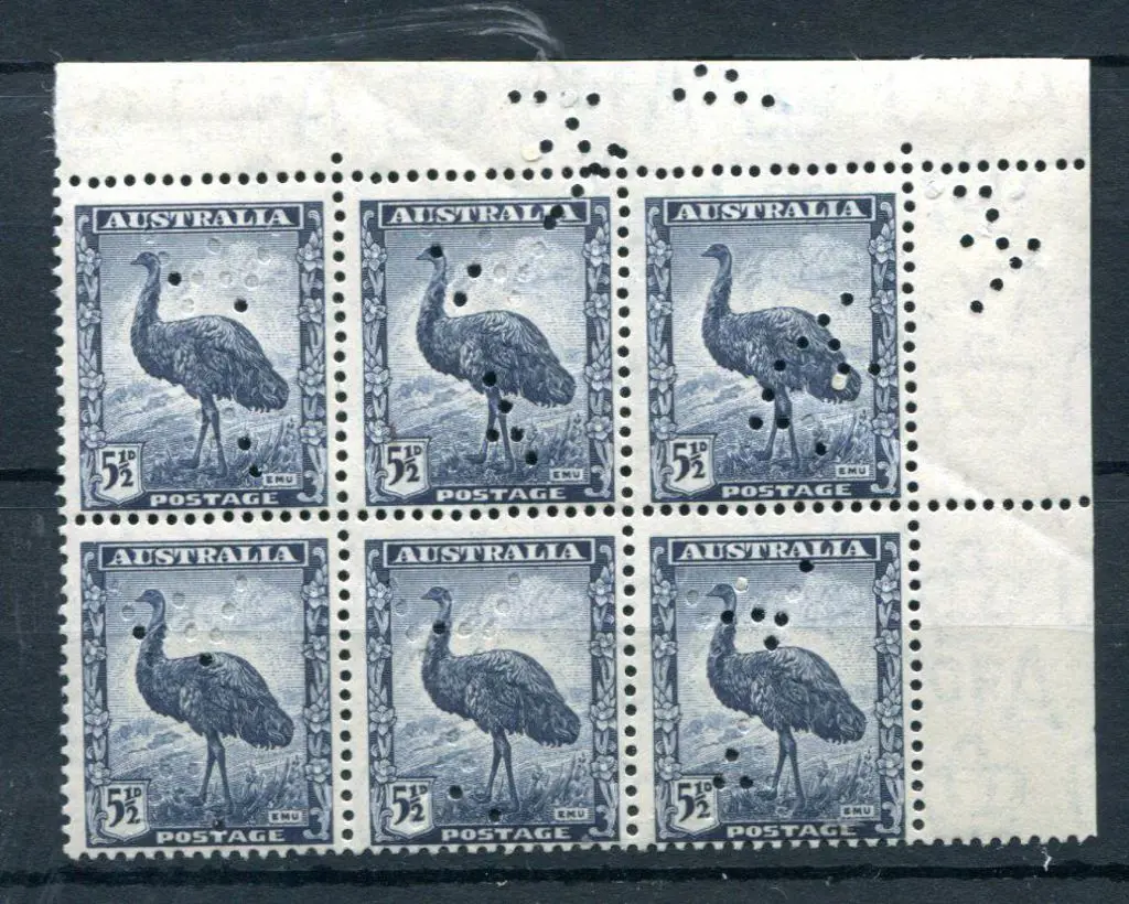 1942 5½d emu in top right corner selvedge block of ... Image 1++